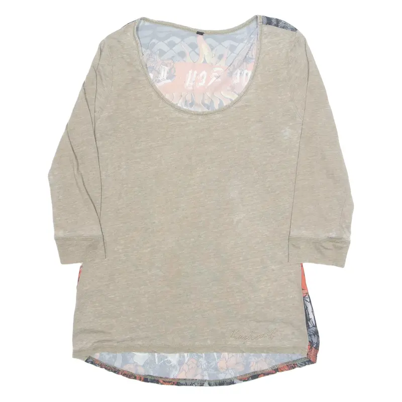 Womens Blouse Brown Long Sleeve Crazy Pattern M