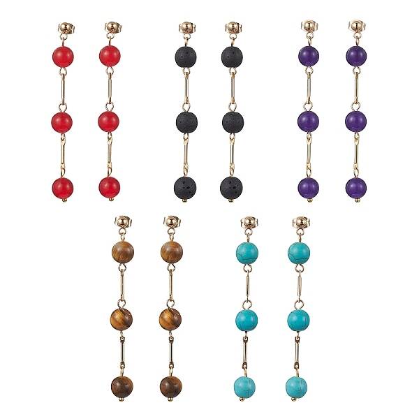 Natural & Synthetic Mixed Gemstone Dangle Stud Earrings