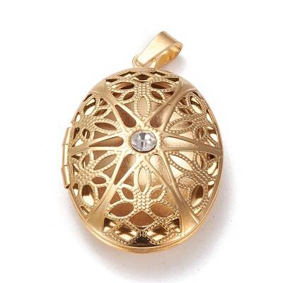 304 Stainless Steel Rhinestone Locket Pendants
