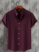 Men's Solid Color Short Sleeve Button Shirt, Regular Fit Casual Comfy Top for Summer, Men's Clothes for Daily Wear
