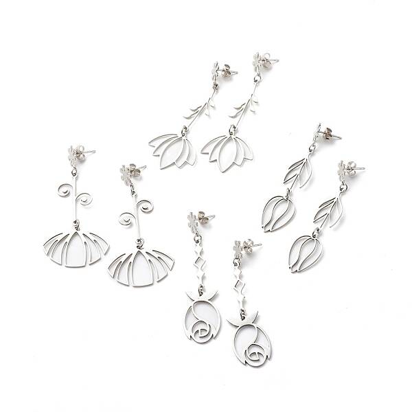 Non-Tarnish 304 Stainless Steel Flower Long Dangle Stud Earrings for Women