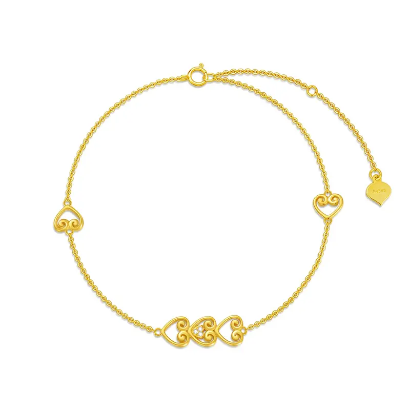 14K Gold Zircon Heart Charm Bracelet