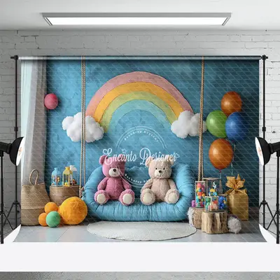 Aperturee Rainbow Wall Balloons Fairy Cake Smash Backdrop, 3X2FT(1MX0.6M), 14 USD, birthday cake smash backdrops, ENHD1J47-M