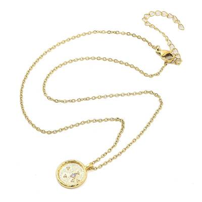 304 Stainless Steel Cubic Zirconia Constellation Flat Round Pendants