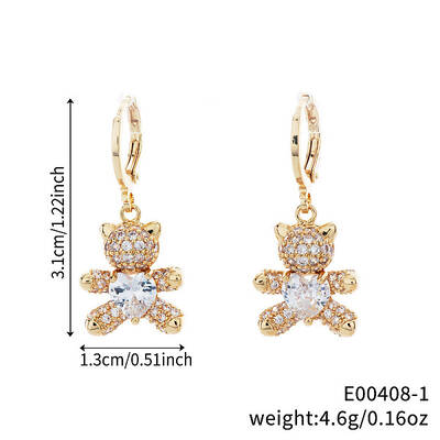 Cute Cartoon Bear Brass Hoop Earrings