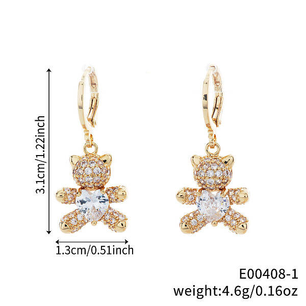 Cute Cartoon Bear Brass Hoop Earrings