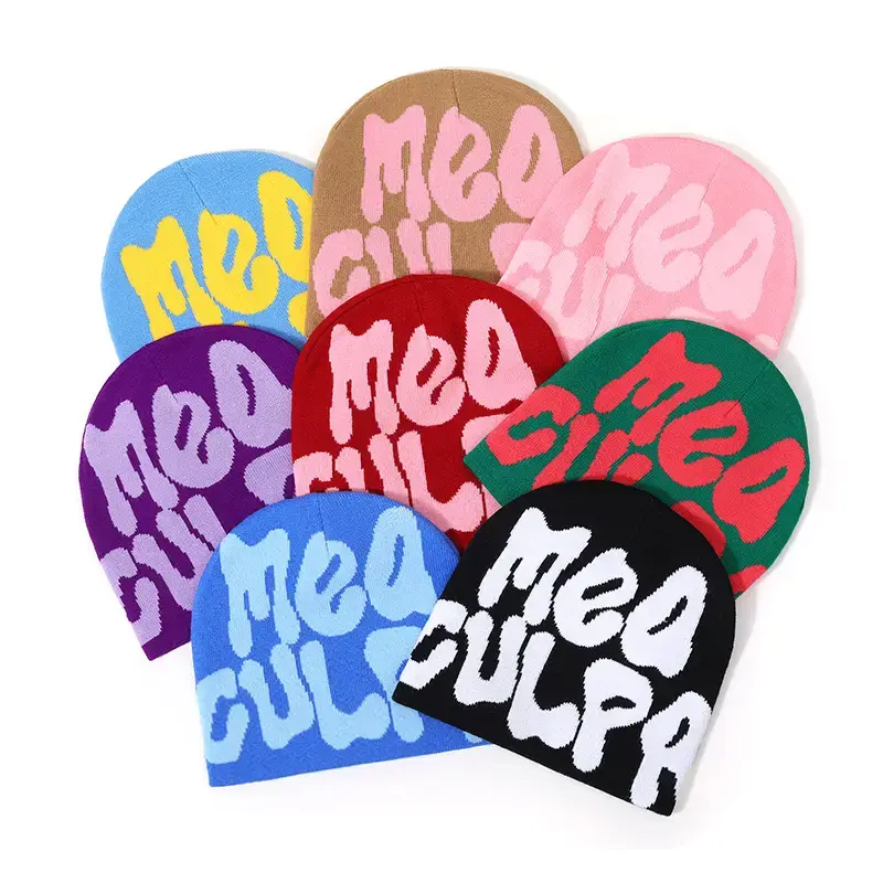 MEA Letter Knitted Hat Warm Beanie Hat Hip Hop Beanie Hat, Unisex Hat for Fall Streetwear Autumn Clothing, Outdoor Sports, Sk...