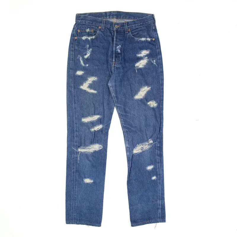 LEVI'S 501 Jeans Distressed Blue Denim Regular Straight Mens W28 L29