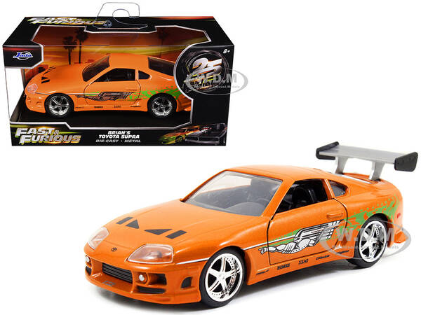 Brian's Toyota Supra Orange with Graphics The Fast and the Furious (2001) Movie Fast & Furious 25th Anniversary Series 1/...