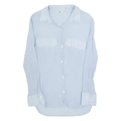 ZARA Womens Shirt Blue Collared Long Sleeve S