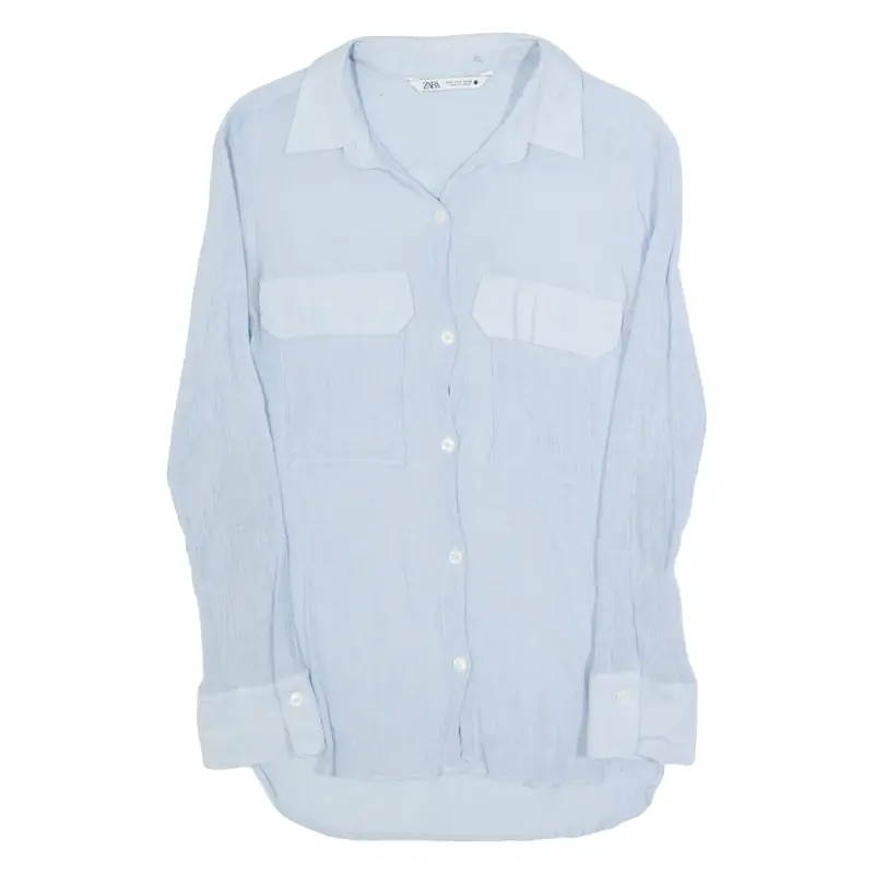 ZARA Womens Shirt Blue Collared Long Sleeve S