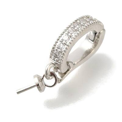 Brass Micro Pave Cubic Zirconia Cup Pearl Peg Bails Pin Pendants