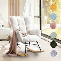 Rocking Chair Teddy Upholstered Padded Seat Rocking Chair High Backrest Glider Accent Chair for Bedroom Living Room