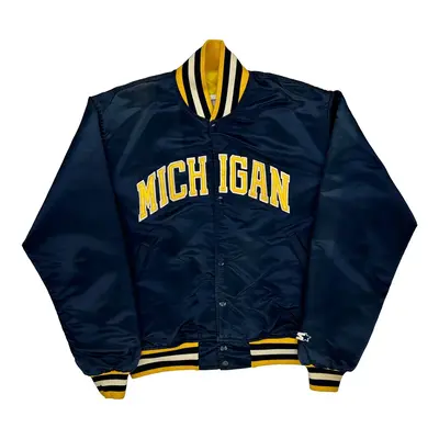 Made In Usa Michigan Starter College Varsity Jacket - Large Navy Nylon