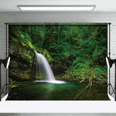 Aperturee Waterfalls Vibrant Vegetation Clear Water Backdrop | Portrait Photography Studio Backdrops | Photo Booth Background...