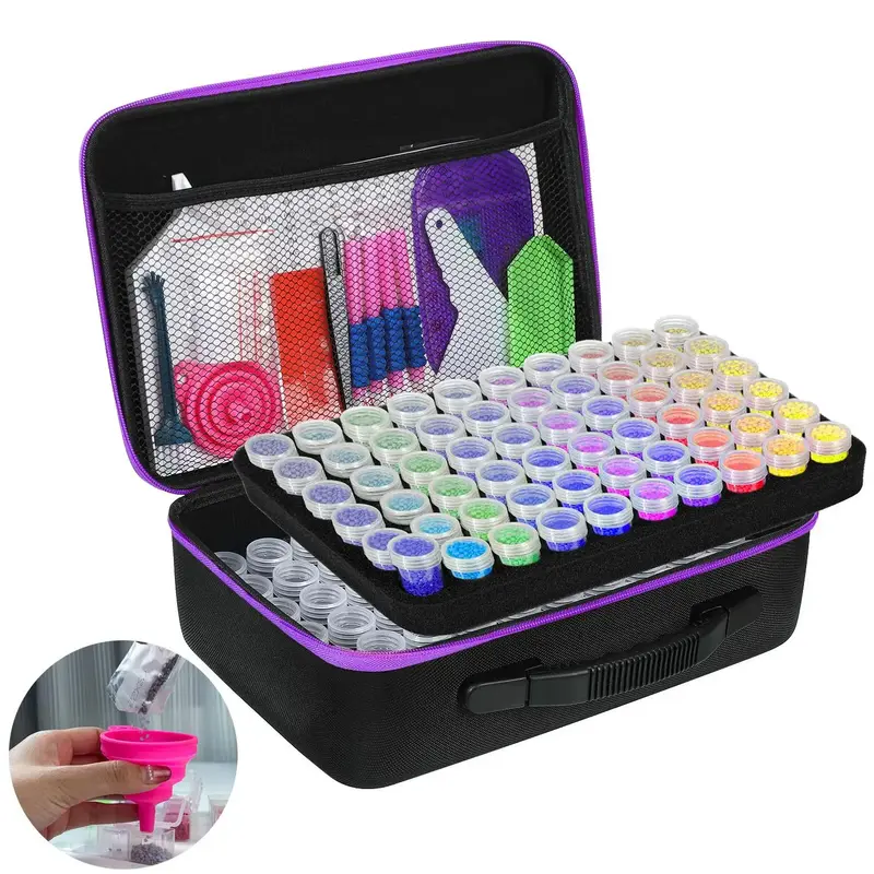 Rhinestones Painting Tool Accessory with Storage Bag, 1 Set Portable Multi-grid Rhinestones Painting Tool Bag, 5D Rhineston...