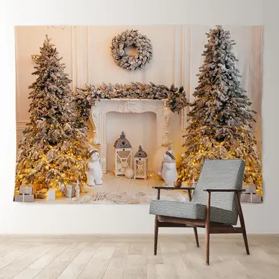 Aperturee Shiny Christmas Tree With Wreath Holiday Backdrop