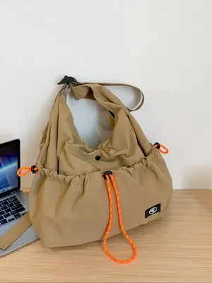 Women's Casual Plain Lace Shoulder Bag, Large Capacity Drawstring Tote Bag for Work & Daily Used, Casual Trendy Versatile Hig...