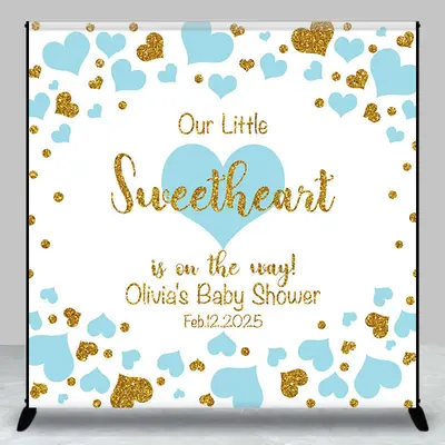 Blue Hearts Custom Name Baby Shower Backdrop For Boy - Aperturee