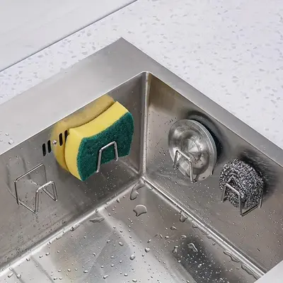 Stainless Steel Kitchen Sink Drain Rack, 1/2/4 Counts Punch Free Sink Sponge Holder, Kitchen Sink Storage Rack for Home Bathr...