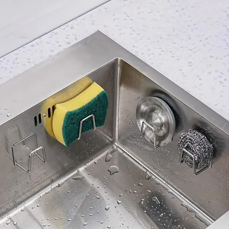 Stainless Steel Kitchen Sink Drain Rack, 1/2/4 Counts Punch Free Sink Sponge Holder, Kitchen Sink Storage Rack for Home Bathr...