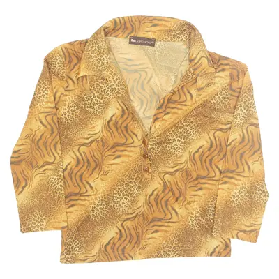 BLASTING Womens Printed Blouse Orange Collared Long Sleeve Crazy Pattern S