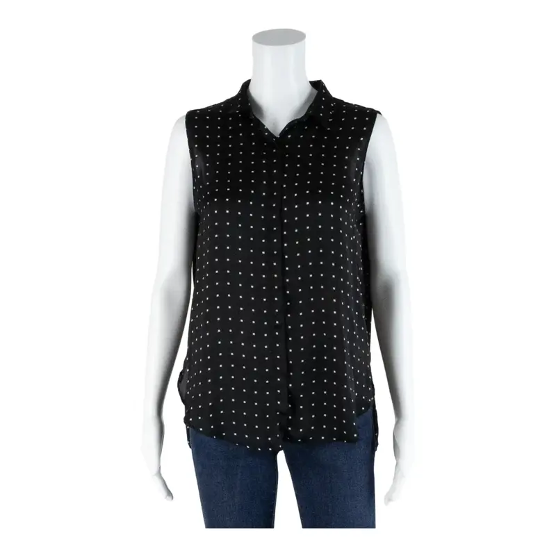 ZARA BASIC Black Collared Spotted Sleeveless Blouse Womens S