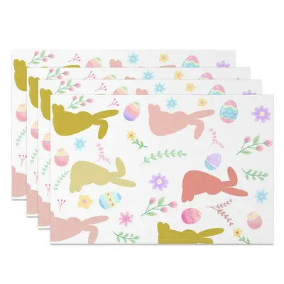 Aperturee Eggs Floral Leaf Bunny Easter Set Of 4 Placemats, 14x12 Inch, 15.8 USD, NYJY00418-S, placemats