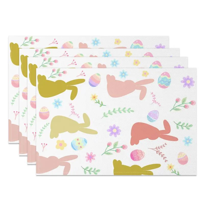 Aperturee Eggs Floral Leaf Bunny Easter Set Of 4 Placemats, 14x12 Inch, 15.8 USD, NYJY00418-S, placemats