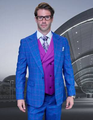 Men's 100% Wool 3 Piece Suit Vibrant Vest by Statement Sharp Tailoring Comfort Fit Award Winning Design