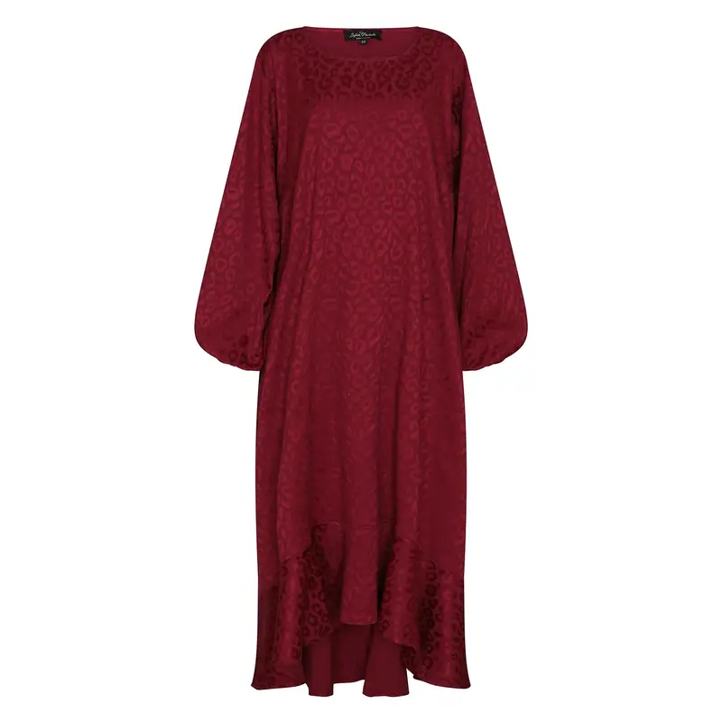 Aphrodite Red Burgundy Leopard Jacquard Midi Dress -Inclusive Plus Size up to UK 22 / US 18 | Size: Size UK 18/ US 14 | Color...