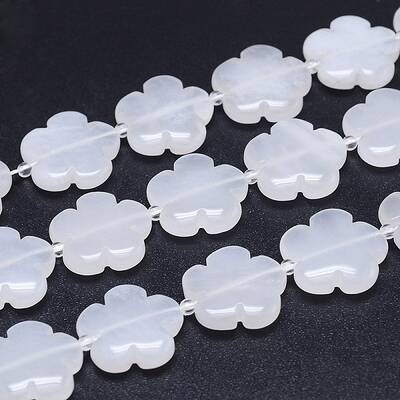 Natural White Jade Flower Bead Strands