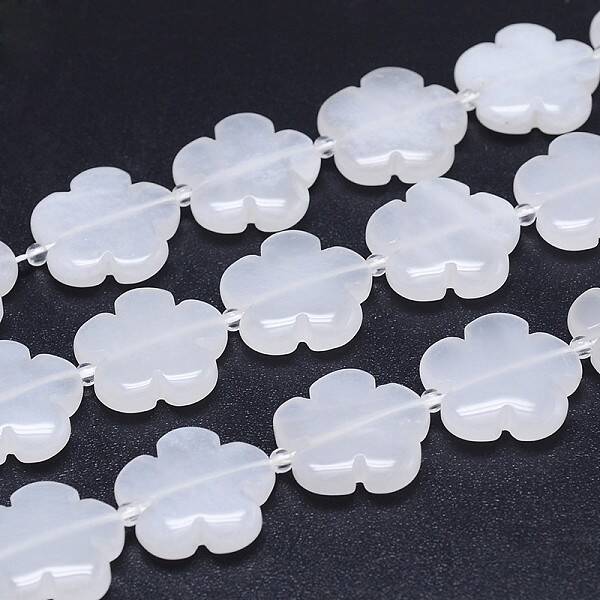 Natural White Jade Flower Bead Strands