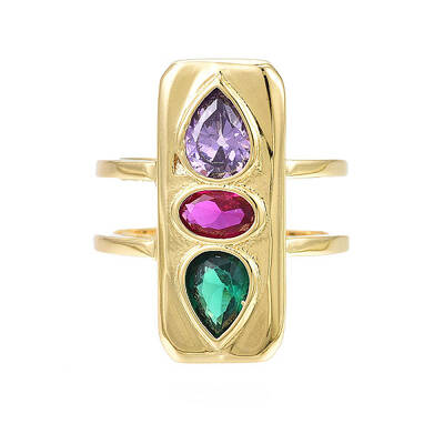 Cubic Zirconia Rectangle Open Cuff Ring