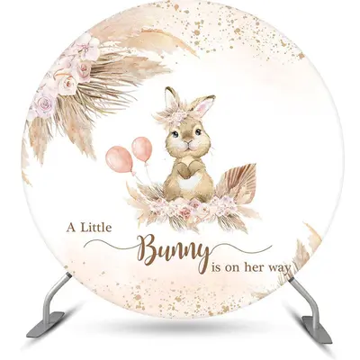 Aperturee Floral Bunny Boho Girls Round Baby Shower Backdrop | Circle Backdrop Baby Shower | Circle Party Backdrop | Round Ba...