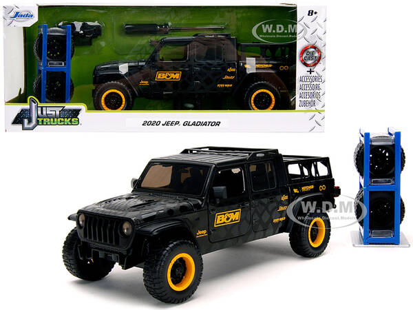 2020 Jeep Gladiator Pickup Truck B&M Black with Graphics with Extra Wheels Just Trucks Series 1/24 Diecast Model Car by Jada
