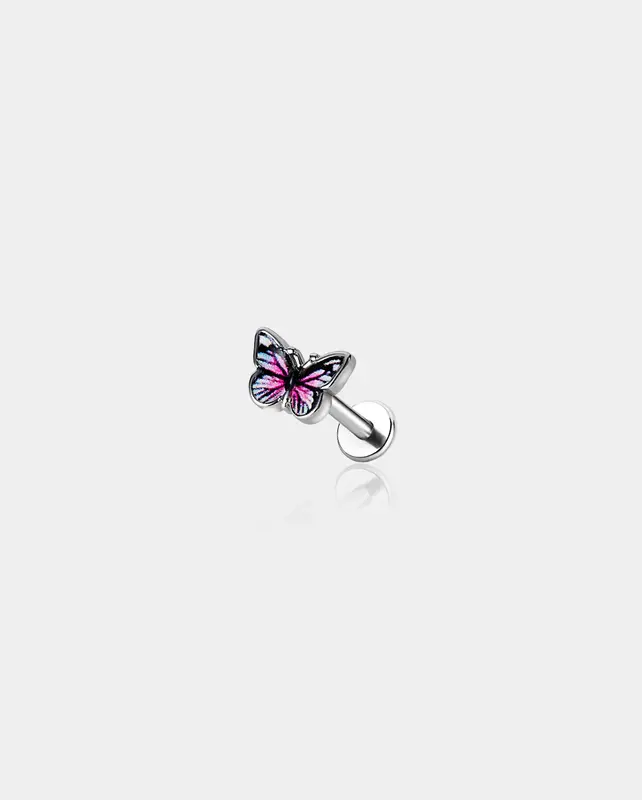 Pink Butterfly Internally Threaded Helix Stud