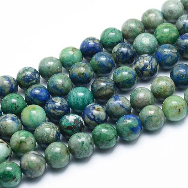 Assembled Synthetic Chrysocolla and Lapis Lazuli Beads Strands