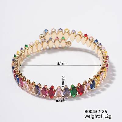 Elegant Brass Pave Colorful Cubic Zirconia Rhombus Open Cuff Bracelet for Women