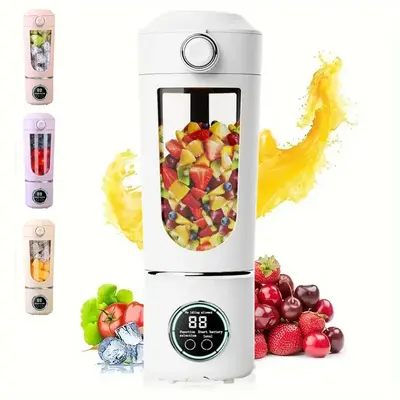 Rechargeable Portable 700ml Juicer, 1 Count 12 Blades Juicer with Double Lids, 3 Modes Mini Ice Crusher for Traveling, Kitche...