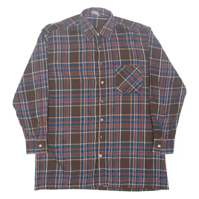 Mens Flannel Shirt Brown Check Long Sleeve L