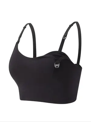 Women's Solid Wireless Bra, Detachable Nursing Bra for Pregnancy & Postpartum, Buckle Front Bra, Maternity Lingerie for All S...