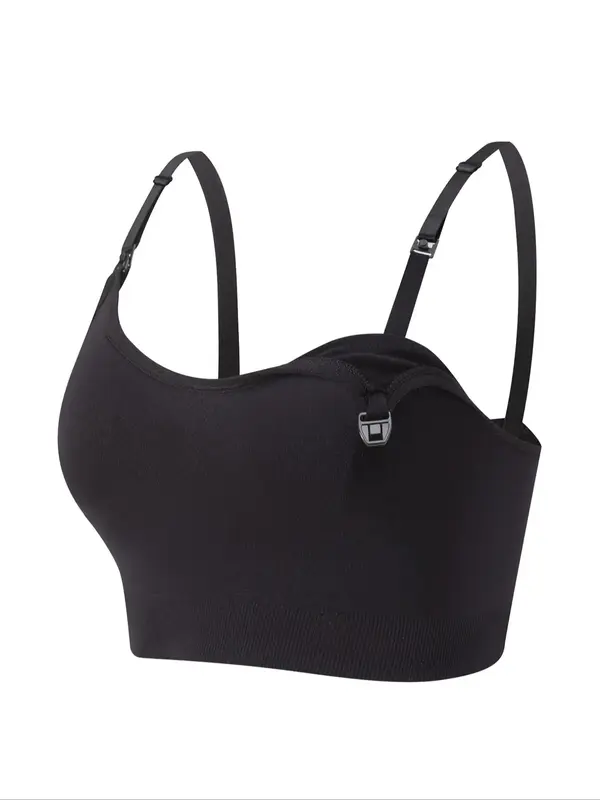 Women's Solid Wireless Bra, Detachable Nursing Bra for Pregnancy & Postpartum, Buckle Front Bra, Maternity Lingerie for All S...