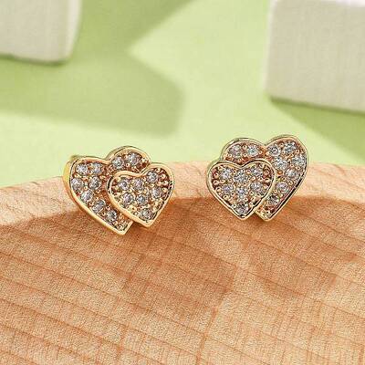 Brass Micro Pave Clear Cubic Zirconia Stud Earrings for Women