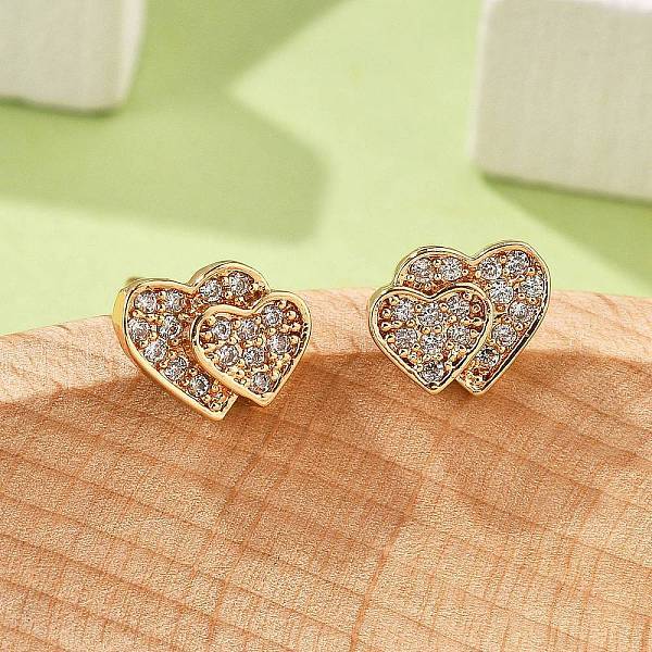 Brass Micro Pave Clear Cubic Zirconia Stud Earrings for Women
