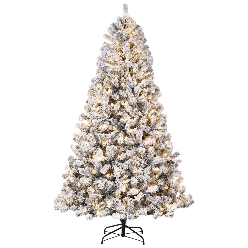 Garvee 6FT Pre-Lit Artificial Christmas Tree, 200 Warm White Led Lights, Snow Flocked Full Prelighted Xmas Tree for Home Offi...