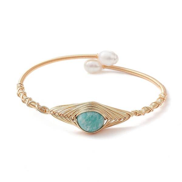Natural Amazonite & Pearl Cuff Bangle