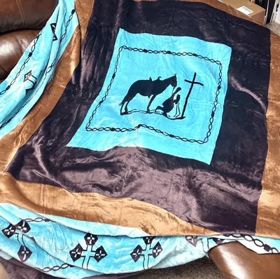 zTurquoise Blessed Cowboy Oversized Blanket 82\