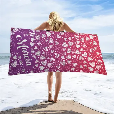 Sweet Hearts Gradient Purple Custom Name Beach Towel - Aperturee