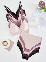 Women's Solid Color Bralette & Panty Set, Casual Fashion Comfortable Breathable Wireless Bra & Panty Set, Underwear for Women...